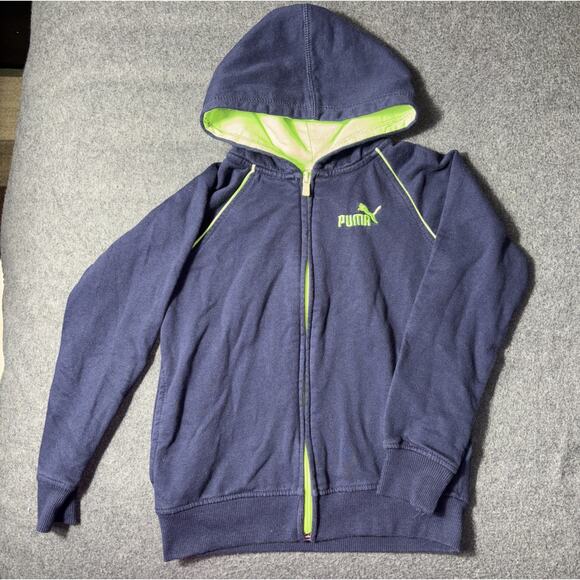 Puma Boy’s Hoodie Sweatshirt Zip-Up Youth Size 6 Navy And Green - Picture 1 of 6